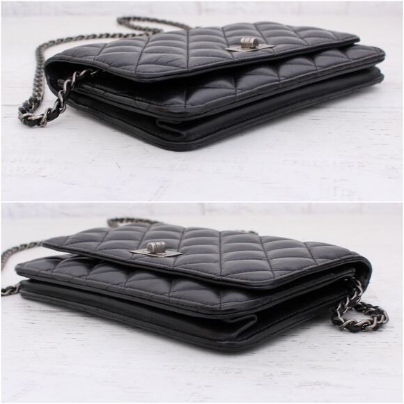Chanel Wallet on Chain Black Lambskin Leather Purse A3960 - Picture 8 of 11